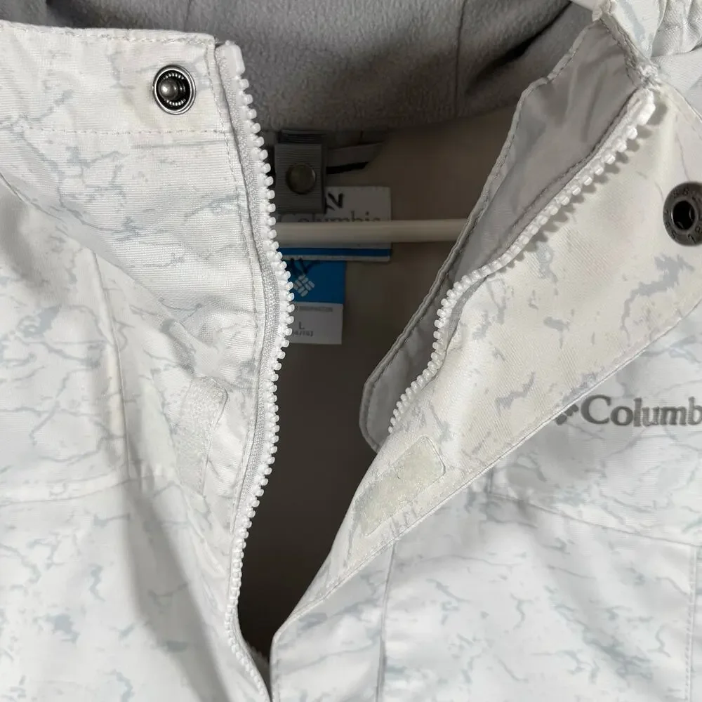 Columbia Hooded Ski Jacket Youth Size L Winter Coat Outgrown White Gray